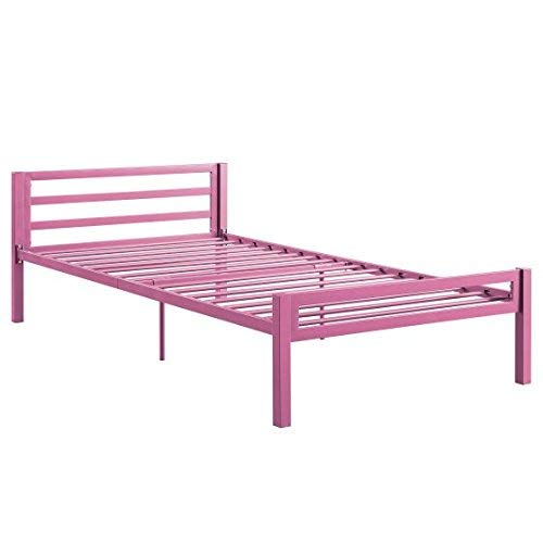 Mainstays.. Premium Metal Twin Bed, Simple and practical, Metal slats and frame offers support and durability, (Pink)