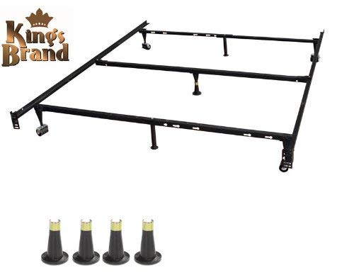 Kings Brand Furniture Heavy Duty 7-Leg Adjustable Metal Queen, Full, Full XL, Twin, Twin XL, Bed Frame With Center Support, Rug Rollers, Locking Wheels & 4 Glide Legs To Replace Wheels