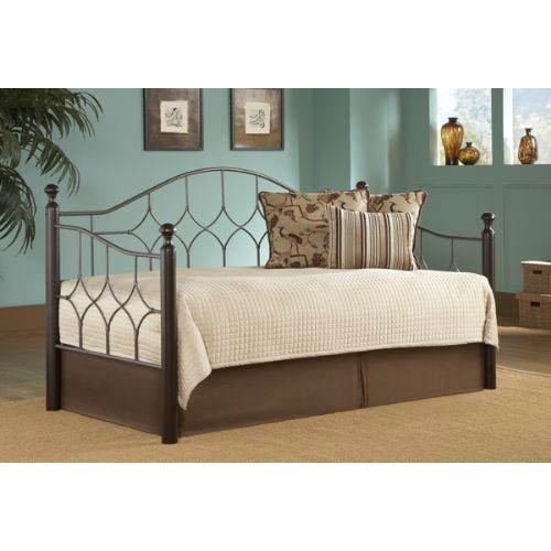 Bianca Complete Metal Daybed with Arched Back Panel and Link Spring, Hammered Pewter Finish, Twin