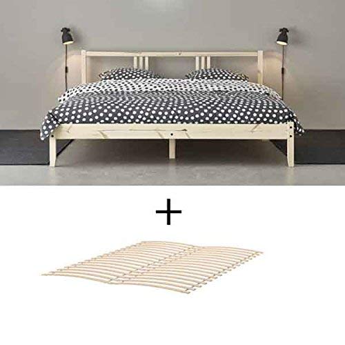 Ikea Wood Full Double Bed Frame with Slatted Base , Natural Birch Color