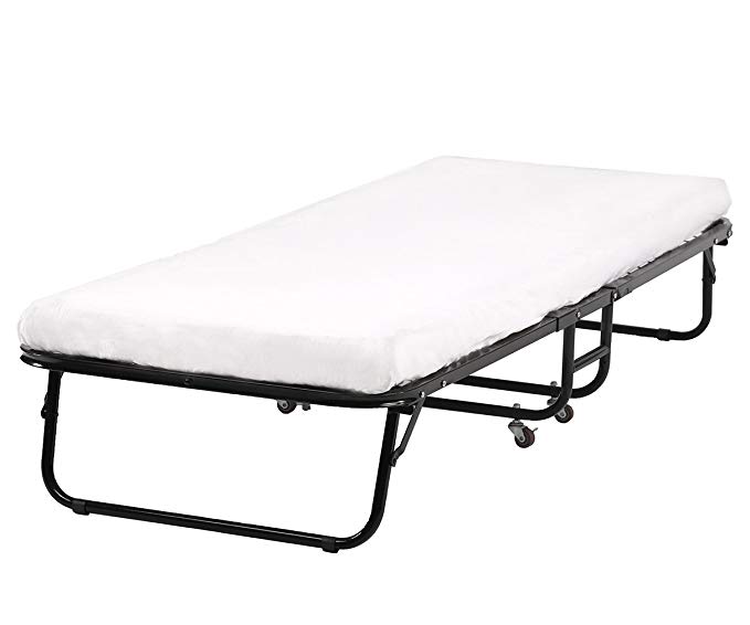 BestMassage Roll Away Folding Guest Bed Frame with 4 Inch Comfort Foam Mattress,Twin Size