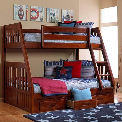 Discovery World Furniture Merlot Mission Bunk Bed Twin/Full with 3 Drawer Storage