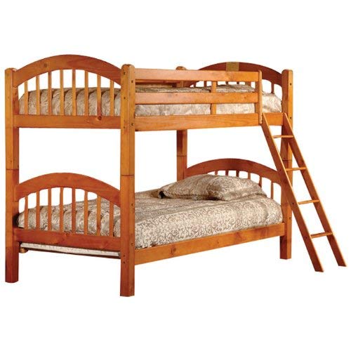 Honey Finish Wood Arched Design Twin Size Convertible Bunk Bed