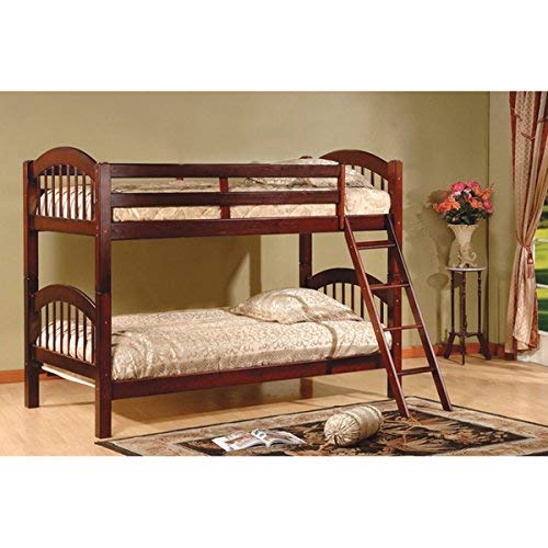Twin Over Twin Bunk Beds - Cherry Finish, Constructed of Solid Hardwoods and Veneers