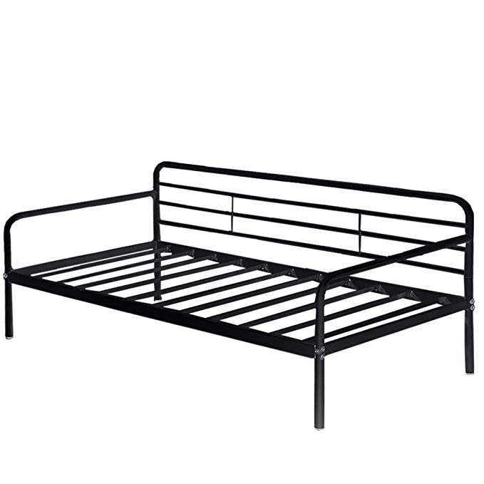 Daybed Frame Twin Metal Daybed Platform Bed Heavy Duty Steel Slats Box Spring Foam Mattress Set Living Guest Room Children Bed Sofa