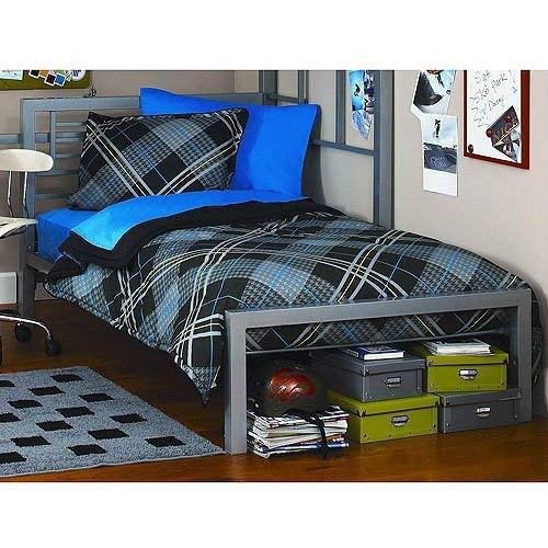 Silver Metal Twin Size Platform Bed Black Furniture Headboard Footboard and Rails Frame Industrial New