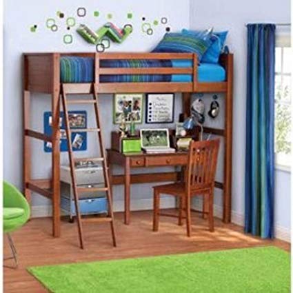 Your Zone Twin Wood Loft Style Bunk Bed Walnut
