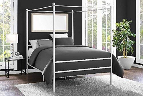 Mainstays Easy to Assemble Modern Design FULL Size Sturdy Metal Frame Four Post Canopy Bed in White