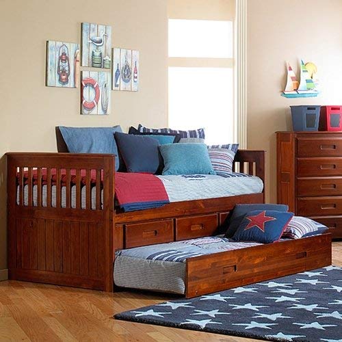 Discovery World Furniture Merlot Twin Rake Bed With 3 Drawer Storage and Bottom Trundle
