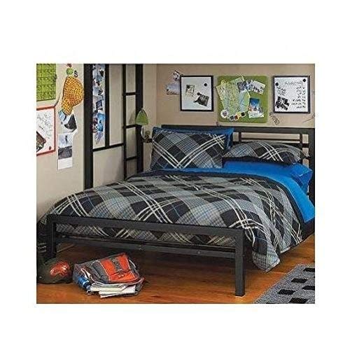 Twin Over Full Bunk Bed Kids Loft Beds Childrens Metal Frame Bunkbed Ladder Silver Black (Black)