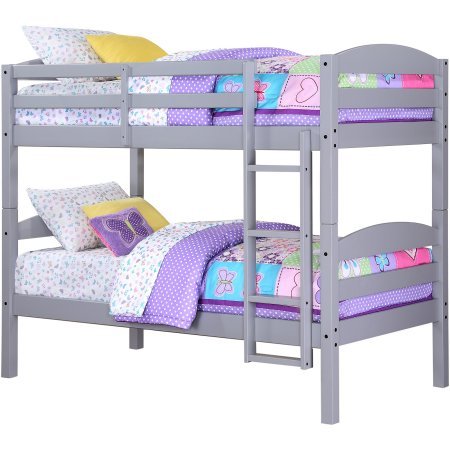 Better Homes and Gardens Leighton Twin Over Twin Wood Bunk Bed, Gray