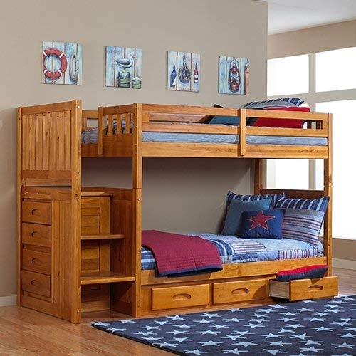 Discovery World Furniture Honey Mission Staircase Bunk Bed Twin/Twin with 3 Drawers on One Side