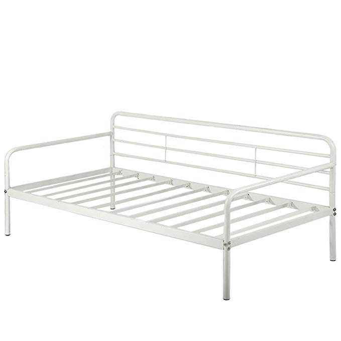 Daybed Frame Twin Steel Slats Platform Metal Daybed Base Box Spring Replacement Children Bed Sofa Living Room Guest Room White Heavy Duty