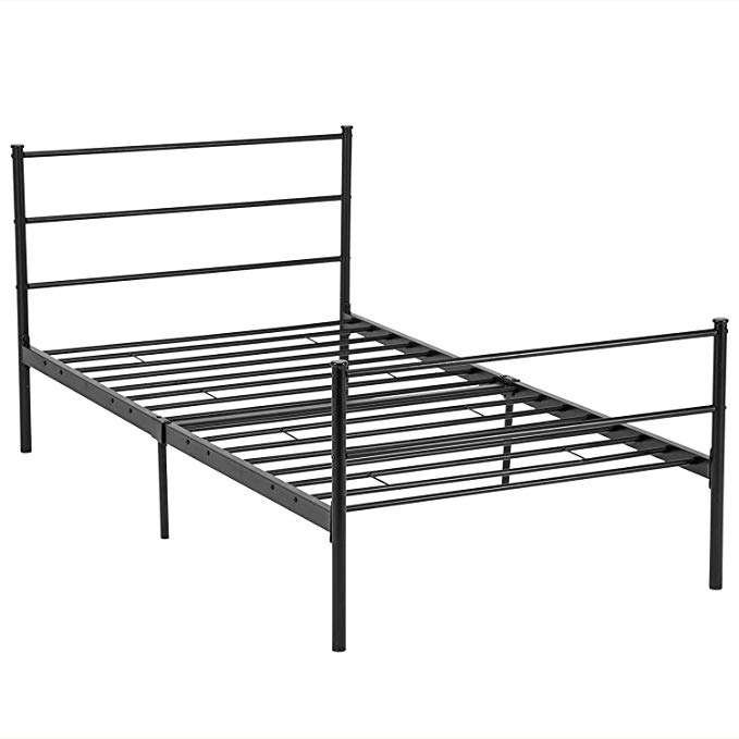 Mecor Reinforced Metal Bed Frame Twin Size/Platform Bed Metal Headboard Footboard 6 Legs,No Box Spring Required/Mattress Foundation Adults Kids Guest Room,Twin/Max 331lbs