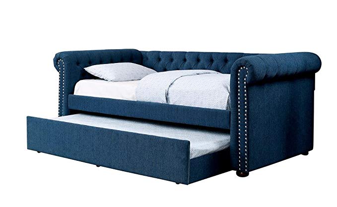 FA Furnishing Barrie Nail Trim Button Tufted Twin Daybed w/Trundle - Dark Teal Fabric