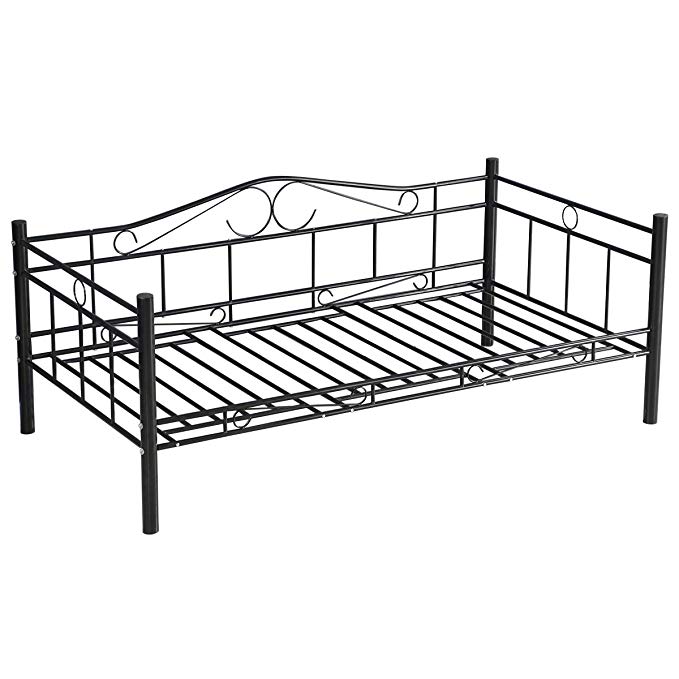 Giantex Twin Size Daybed Frame Metal Sofa Bed Solid Support with Headboard Guest Dorm Home Furniture
