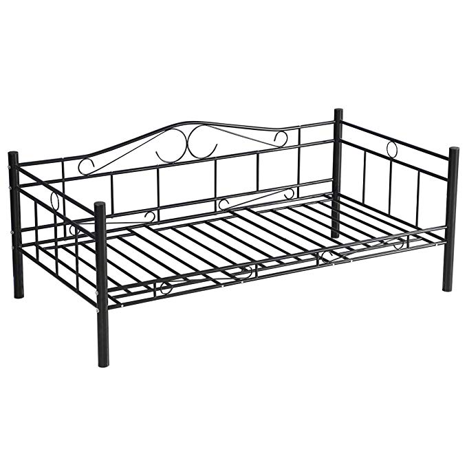 Giantex Twin Size Daybed Frame Metal Sofa Bed Solid Support With Headboard Guest Dorm Home 