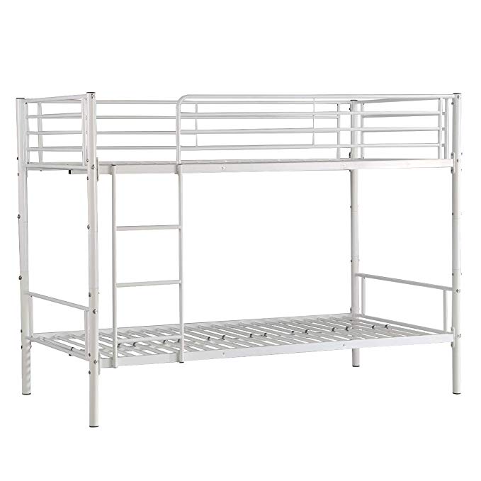 Costzon Twin Over Twin Metal Bed, Metal Bunk Bed Frame with Ladders, White