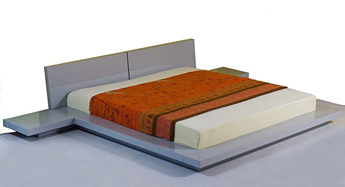Matisse Fujian Platform Bed + 2 Night Stands King (Glossy Grey).