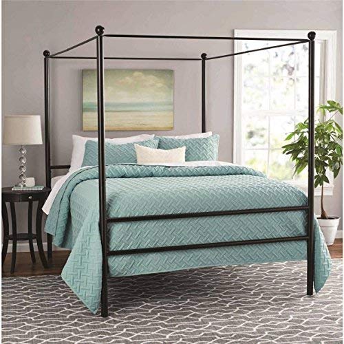 Moder Design Queen Size Canopy Bed Made of Metal in Black Finish 83.5
