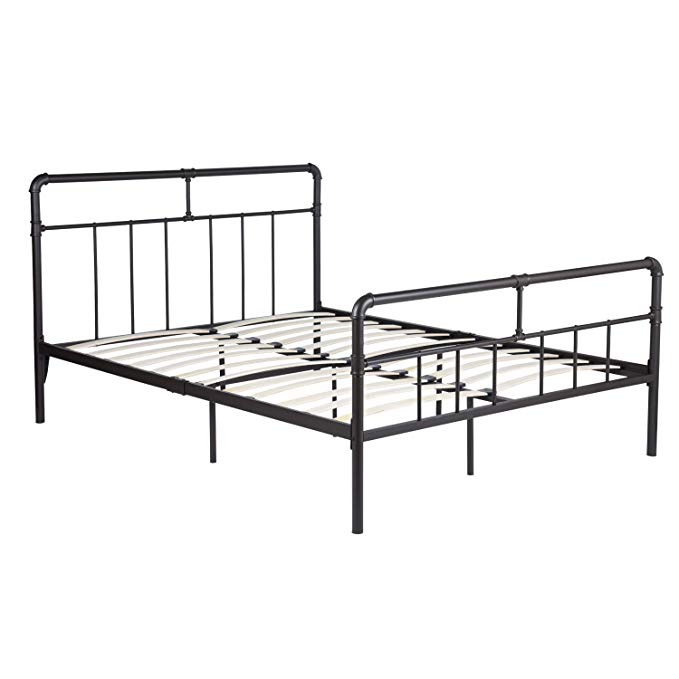GreenForest 14inch Metal Platform Bed with Wood Slats Support Reinforced Bed Frame with High Headboard Mattress Foundation No Need Box Spring, Queen Size Matte Black