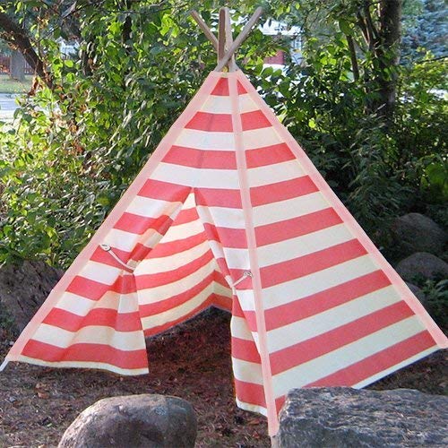 Modern Home Children's Indoor/Outdoor Teepee Set with Travel Case - Pink Stripes