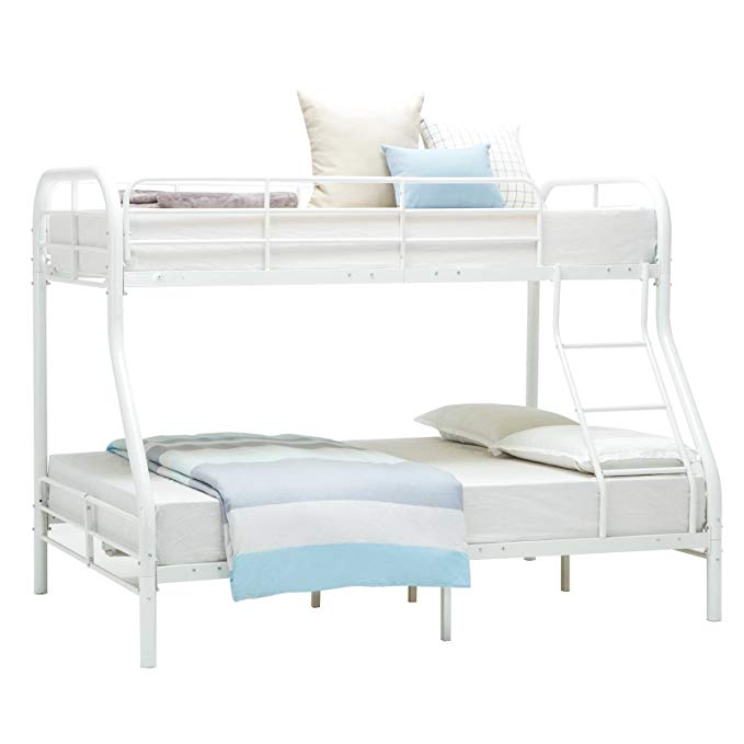 Mecor Twin Over Full Metal Bunk Bed Frame - with Inclined Ladder - Safety Rails for Kids Teens Adult - Space-Saving Design - White