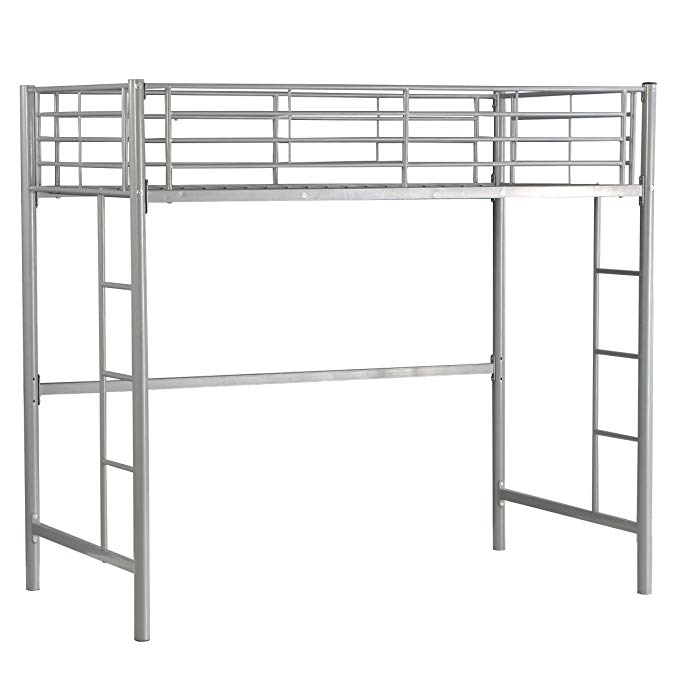 Costzon Twin Metal Loft Bed, Metal Bunk Bed with Ladders (Silver)