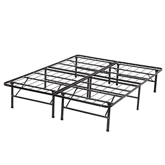 Bed Frame Platform Folding Bed Frame Metal Base Mattress Foundation Frame 14 Inch Portable Heavy Duty Steel Replaces Box Spring Black,Queen