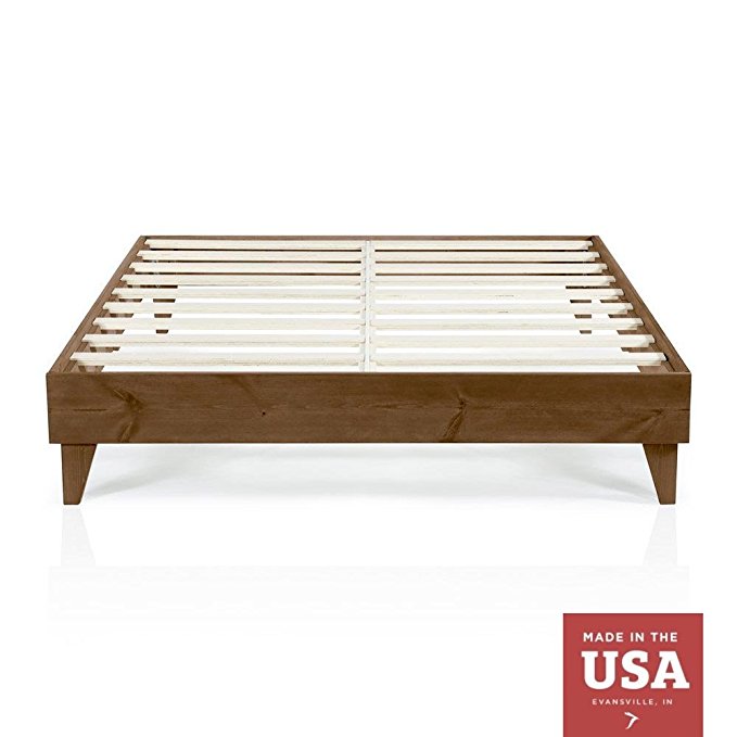 Wood Platform Bed Frame | California King Size | Cal King | Modern Wooden Design | Solid Wood | Made in U.S. | Easy Assembly | Walnut