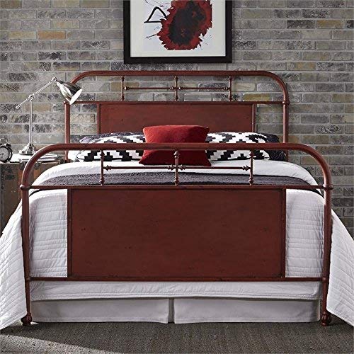 Bowery Hill Twin Metal Bed in Distressed Red