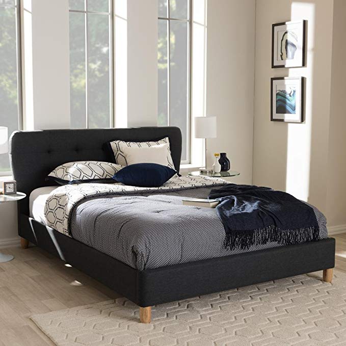 Baxton Studio Upholstered Platform Bed in Dark Gray (Queen: 86.81 in. L x 69.69 in. W x 40.16 in. H)