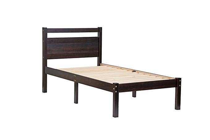 100% Solid Wood Bronx Twin Bed-in-a-Box by Palace Imports, Java Color, 41.5”W x 39.5”H x 79”L, 12 Slats Included. Optional Drawers, Safety Rail Guard Sold Separately. Requires Assembly