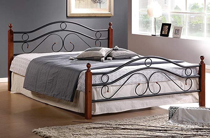 Metal Twin Size Bed w/ Wood Post