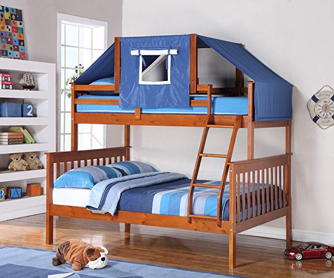 Twin Over Full Bunk Bed w/ Tent Kit (1223E (Light Espresso w/ Blue Tent)