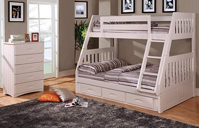 Discovery World Furniture Twin Over Full Bunk Bed with Trundle, Desk, Hutch and Chair in White Finish