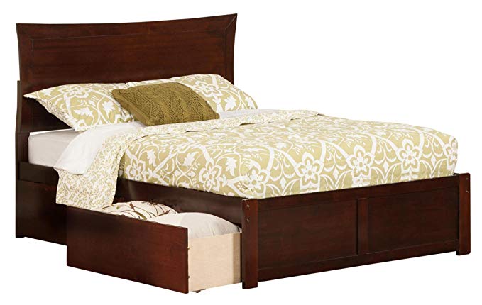 Atlantic Furniture Metro Queen Platform Platform Bed with Flat Panel Foot Board and 2 Urban Bed Drawers in Caramel 5/Walnut
