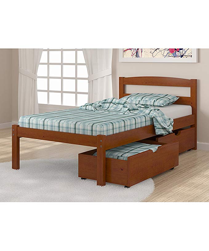 Solid Wood Espresso Twin Bed with Drawers