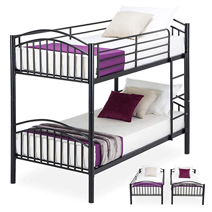 Mecor Bunk Beds-Twin Over Twin Convertible Metal Bunk Bed Frame with Movable Ladder, Metal Slats for Kids/Adult Children,Black