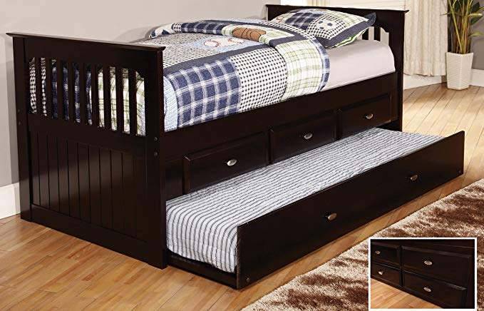 Discovery World Furniture Twin Rake Bed with 3 Drawers and Trundle, Desk, Hutch, Chair, Entertainment Dresser and Nightstand in Espresso Finish