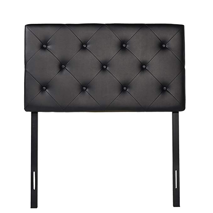 CO-Z Twin Size Faux Leather Headboard Diamond Tufted Button 4 Adjustable Positions (Twin, Black)