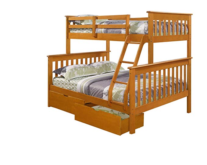 DONCO Twin over Full Mission Bunk Bed with Drawers-Fixed Ladder-Honey
