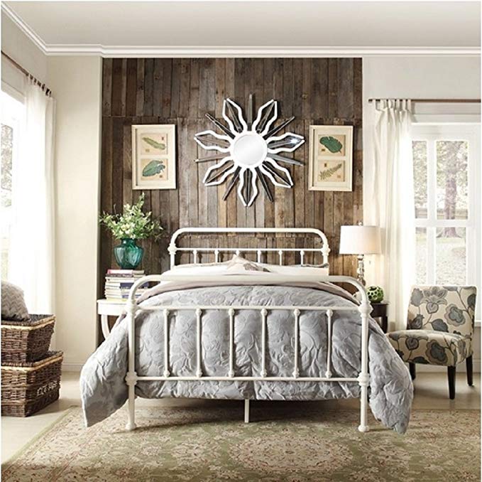 Giselle Antique White Graceful Lines Victorian Iron Metal Bed - Full Size by Inspire Q