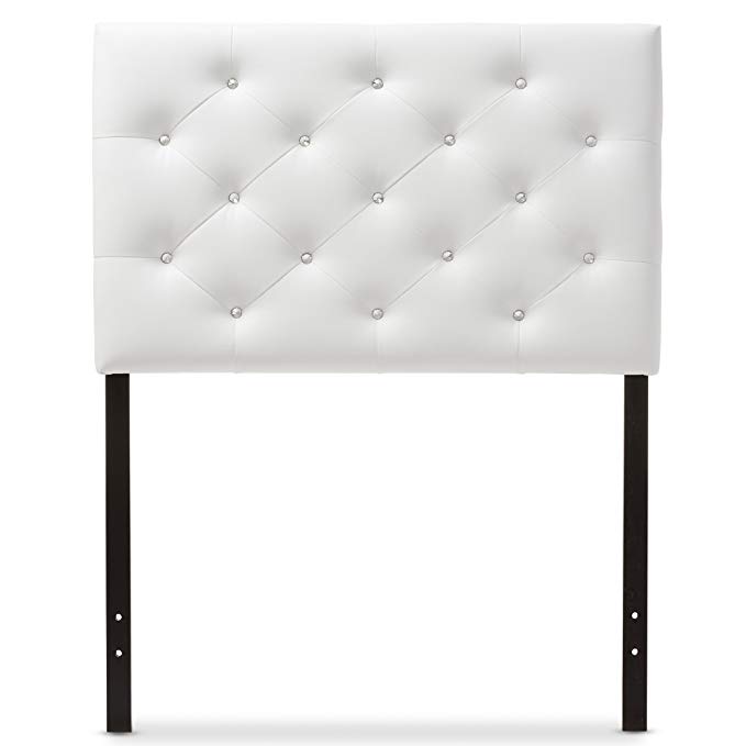 Baxton Studio Yvette Modern and Contemporary White Faux Leather Upholstered Button Tufted Headboard, Twin