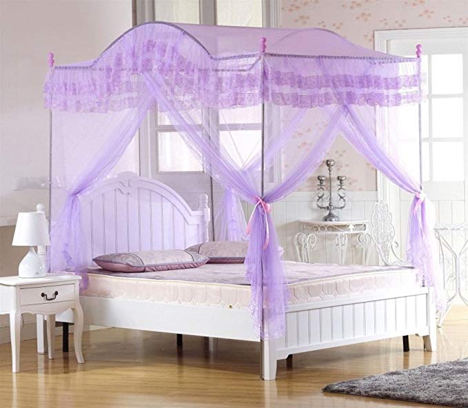 Violet Valentine's Four Corner Square Arched Princess Bed Canopy (Twin-XL)