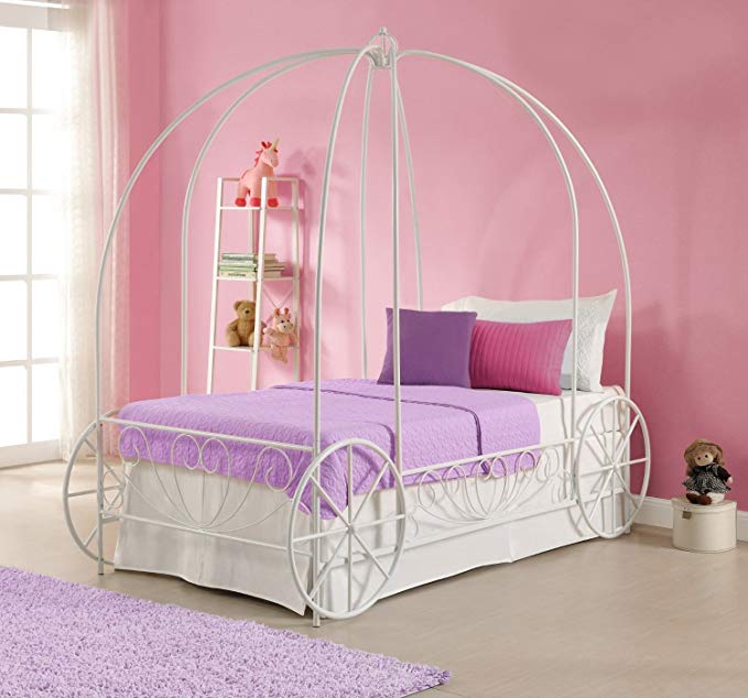 DHP Metal Twin Carriage Bed, FRAME ONLY Requires a foundation or box spring (white)