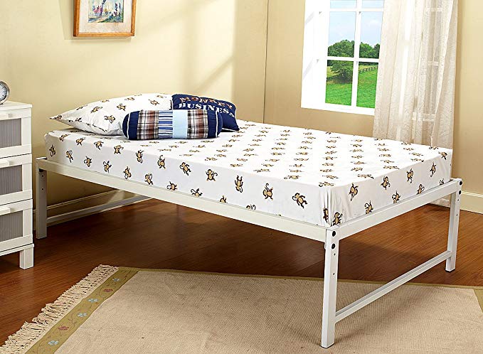 Kings Brand Furniture White Metal Twin Size Platform Bed Frame, Mattress Foundation/No Box Spring Needed