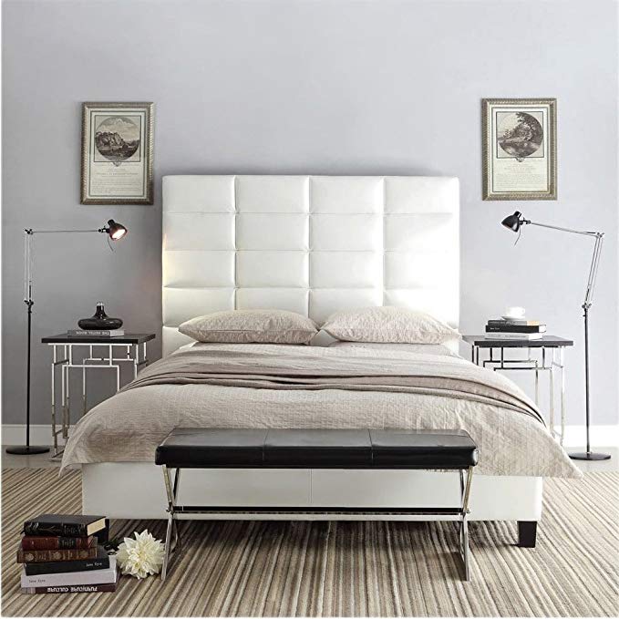 iNSPIRE Q Tower High Profile Upholstered Queen Bed Modern White Regular White Finish