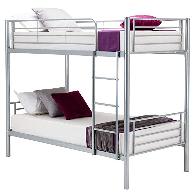 Mecor Twin Over Twin Bunk Bed Frame - Bedroom Furniture Removable Ladder Kids/Teens/Adults/Children,Silver Grey