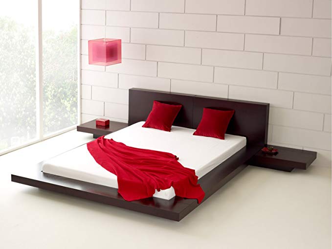 Matisse Fujian Modern Platform Bed + 2 Night Stands Queen (Espresso)